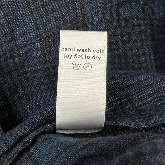 CREATURES OF COMFORT Dress Womens 0 Blue Plaid Linen Button Front Tie Shoulder - Picture 14 of 16